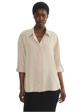 Aritzia Babaton Archive Shirt Size M Tan Classic Career Minimal Neutral Soft